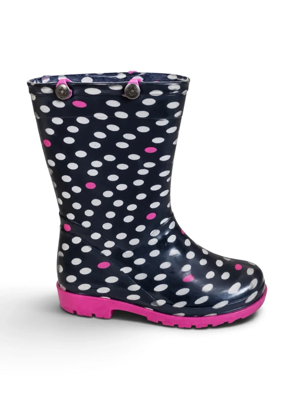 Capelli Kids Waterproof Rain Boots Rubber Navy Pink Polka Dot Toddler Size 6/7